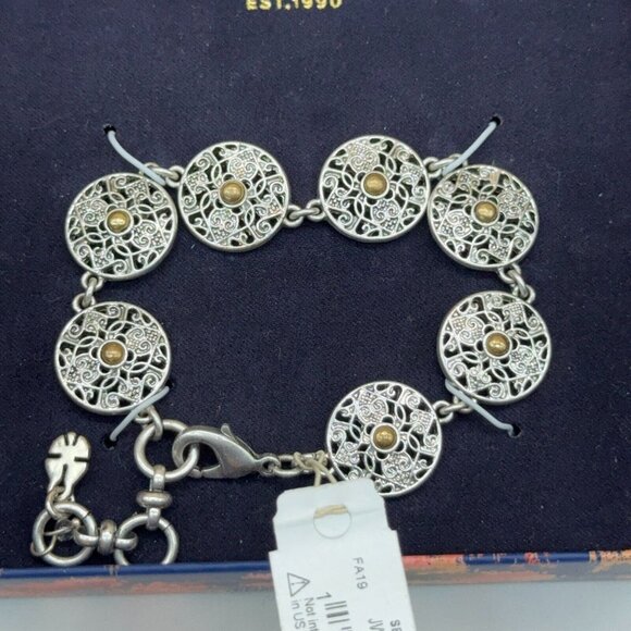 Lucky Brand Jewelry - Lucky Brand Silver Tone Bracelet Filigree Discs Bronze Center 6.5" - 7"